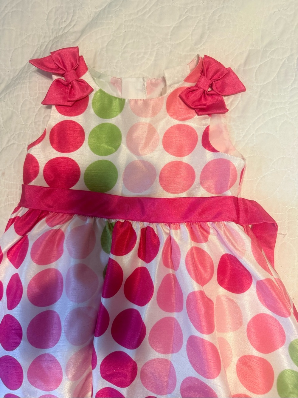 Girls Polka Dot Pink & Green Party Dress with Bows